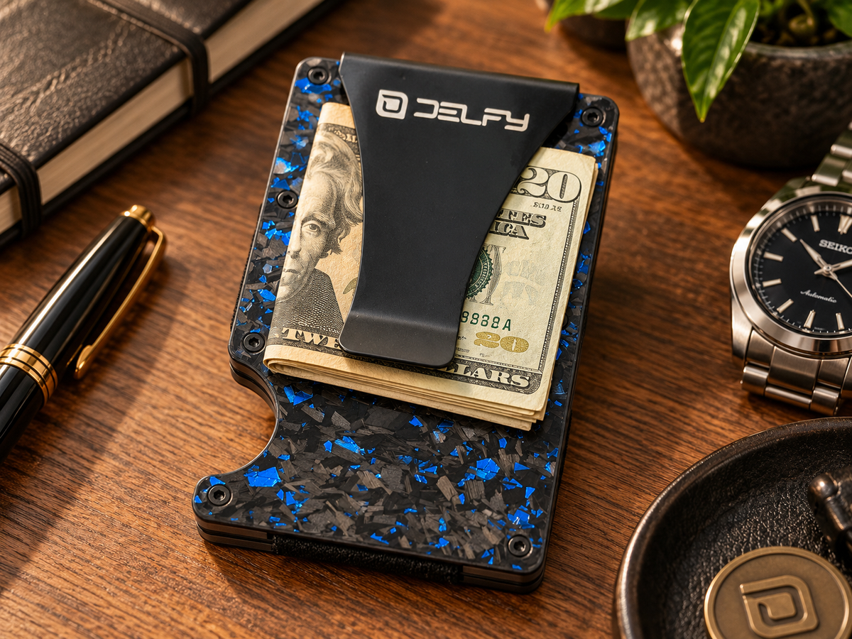 Delfy Real Aramid Carbon Fiber Wallet – Slim Money Clip Card Holder