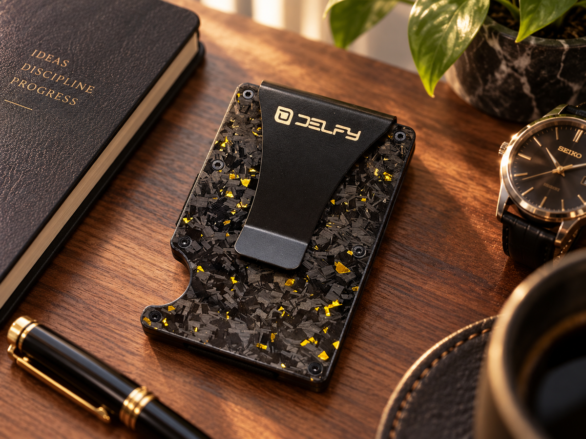 Delfy Real Aramid Carbon Fiber Wallet – Slim Money Clip Card Holder