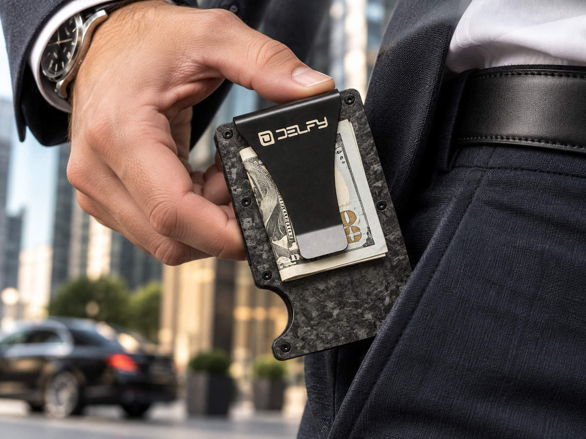 Delfy Real Aramid Carbon Fiber Wallet – Slim Money Clip Card Holder