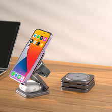 Load image into Gallery viewer, Delfy 3 in 1 Wireless Fast Charging Qi2 Foldable Magnetic Stand iPhone Airpods
