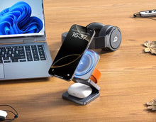 Load image into Gallery viewer, Delfy 3 in 1 Wireless Fast Charging Qi2 Foldable Magnetic Stand iPhone Airpods
